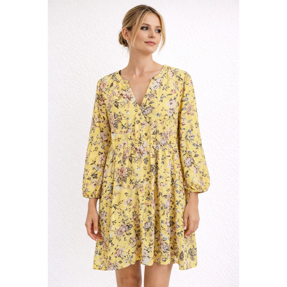 Frye & Co.‎ Yellow Floral Peasant Dress XL Boho Prairie Cottagecore NWT